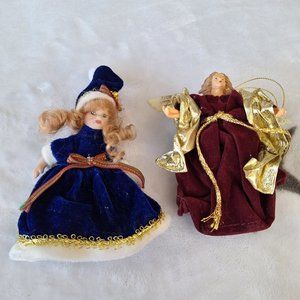 Lot of 2 Vintage Angels Blue Porcelain Moveable Legs &‎ Red Musical Ornament